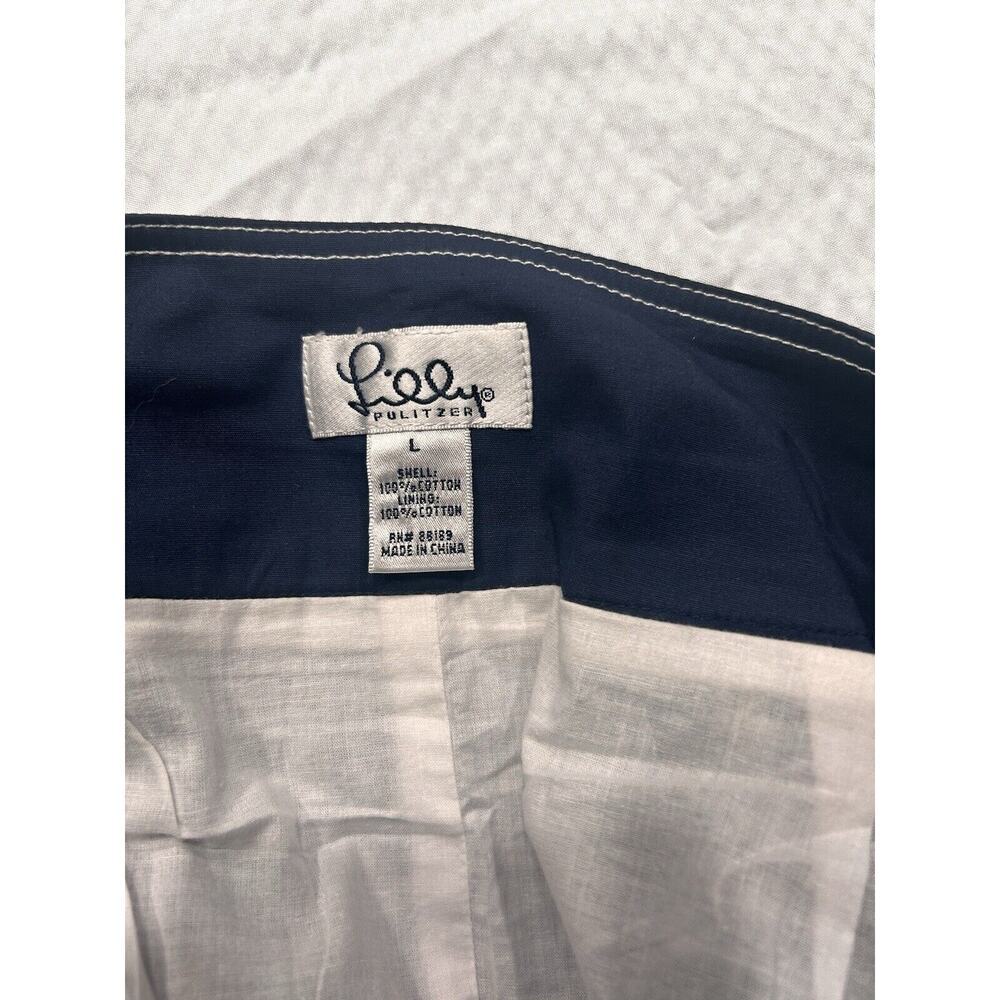 Lilly Pulitzer Sz Large Blue White Nautical Print Academia Cotton Skirt Pockets - Picture 5 of 9
